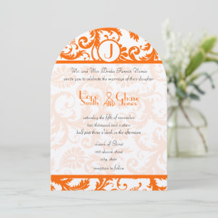 Invitación a la boda en monograma de Damask naranj