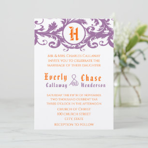 Invitación a la boda en monograma de Damask naranj