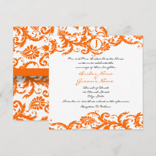 Invitación a la boda en monograma de Damask naranj