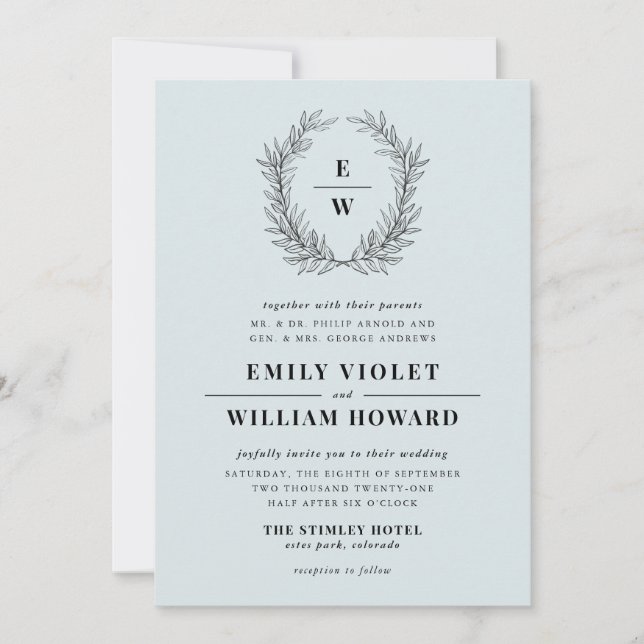 Invitación a la boda en monograma de la guirnalda  (Anverso)