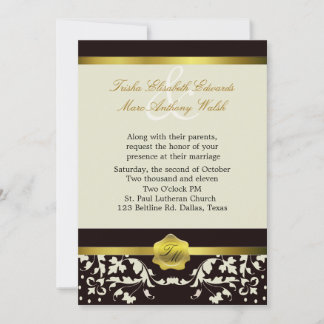 Invitación a la boda en monograma negro y marfil