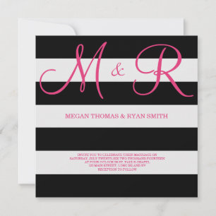 Invitación a la boda en monograma negro y rosa
