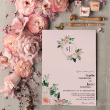 Invitación a la boda en monograma rosa floral de R