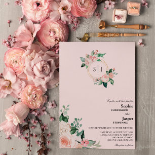 Invitación a la boda en monograma rosa floral de R