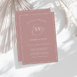 Invitación a la boda en monograma rosado con polvo<br><div class="desc">Simple Invitación a la boda en monograma rosado. Con estilo impresiona a sus invitados bodas con esta invitación a una boda polvorienta y rosa con un hermoso guión blanco, con las iniciales de la novia y del novio sobre un fondo dorado subió. Esta Invitación tiene un impresionante diseño rosa polvoriento,...</div>