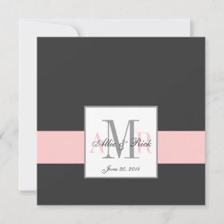 Invitación a la boda en monograma rosado y carbón 