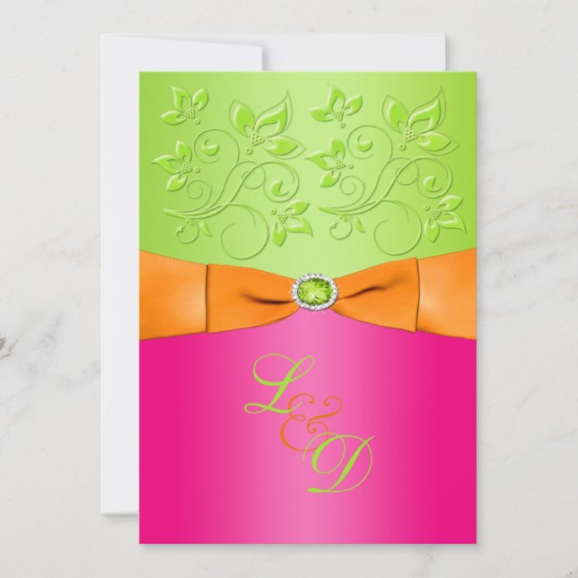 Invitación a la boda en monograma verde, rosa, Nar (Anverso)