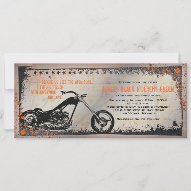 Invitación a la boda en motocicleta o en motocicle (Anverso)