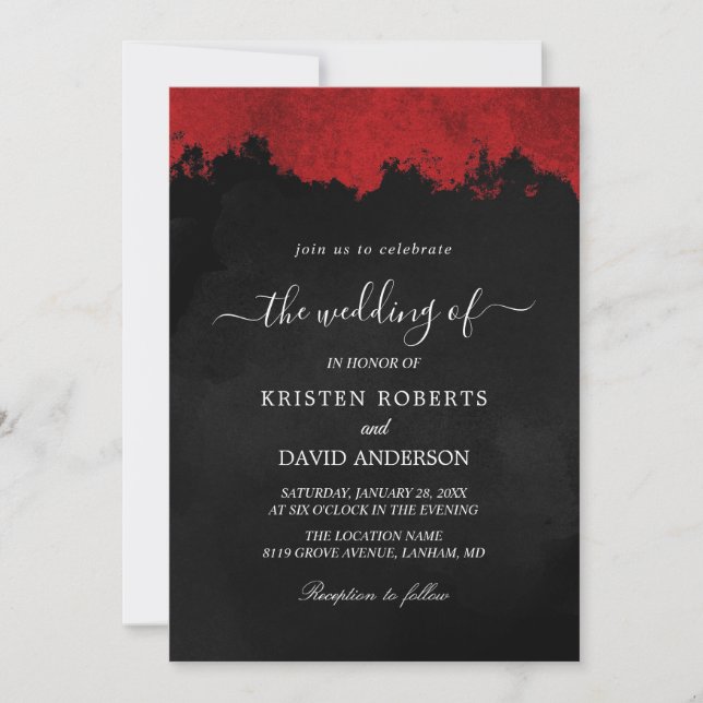 invitación a la boda en negro y rojo (Anverso)