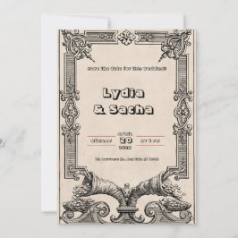 Invitación a la boda en papel beige antiguo