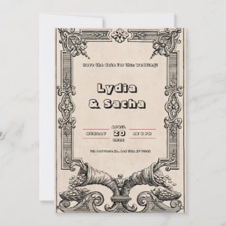 Invitación a la boda en papel beige antiguo