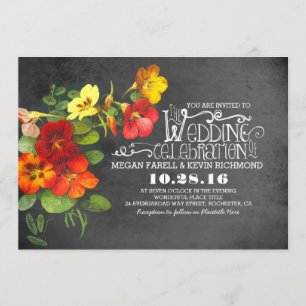 invitación a la boda en pizarra con flores pintada