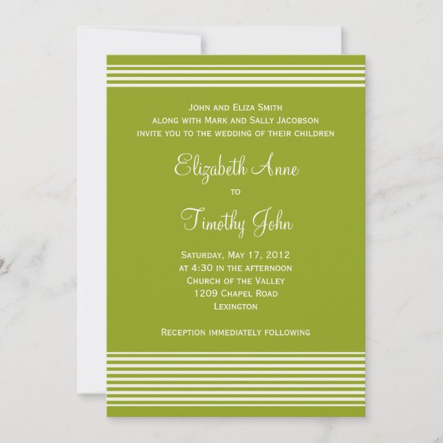 Invitación a la boda en rayas verdes y blancas (Anverso)