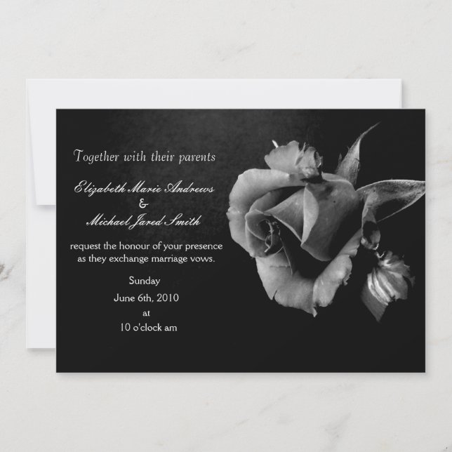 Invitación a la boda en rosa blanca y negra (Anverso)