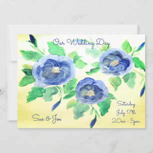 Invitación a la boda en Rosas de color azul acuáti