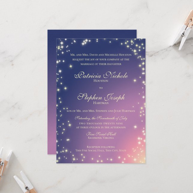 Invitación a la boda en Sky Twinkle por las estrel (Anverso/Reverso In Situ)