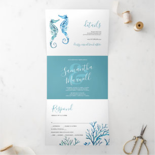 Invitación a la boda en triplicidad costera con ca