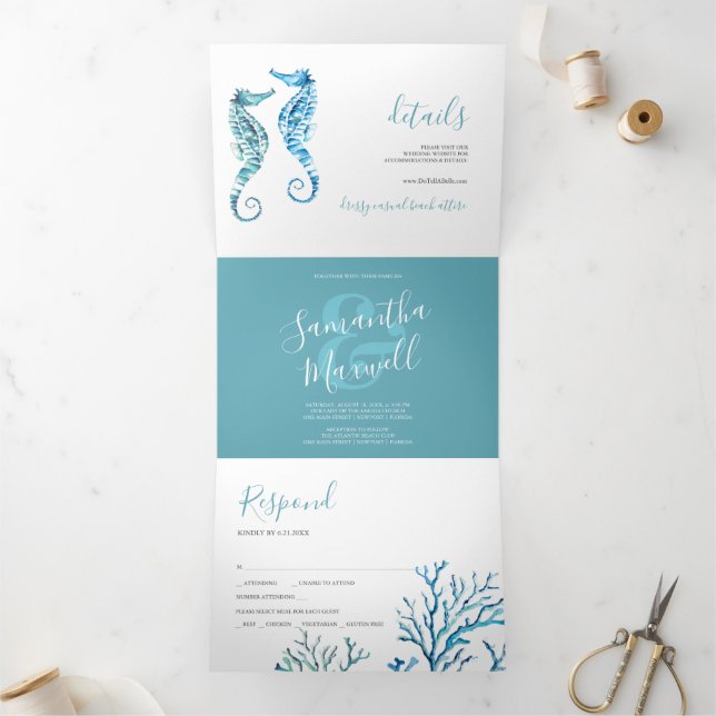 Invitación a la boda en triplicidad costera con ca (Interior)