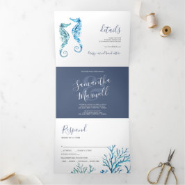 Invitación a la boda en triplicidad costera con ca