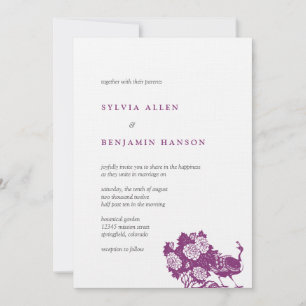 Invitación a la boda en un jardín de pavos reales 