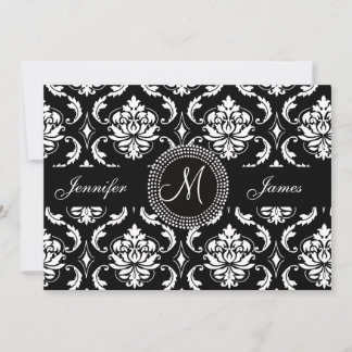 Invitación a la boda en un monograma de damasco bl