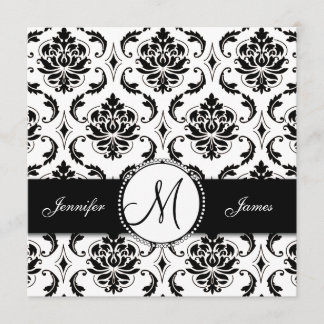 Invitación a la boda en un monograma de Damasco bl