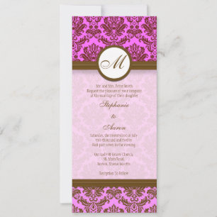 Invitación a la boda en un monograma de Damasco ro