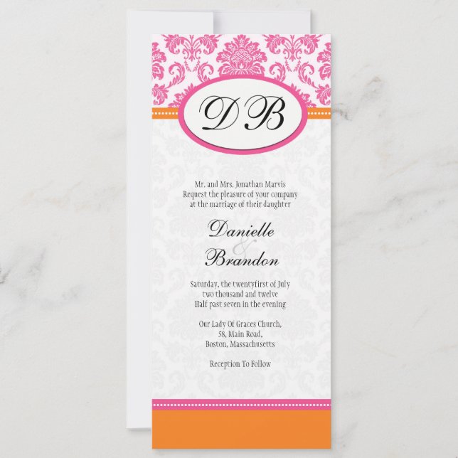 Invitación a la boda en un monograma de Damasco ro (Anverso)