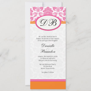 Invitación a la boda en un monograma de Damasco ro