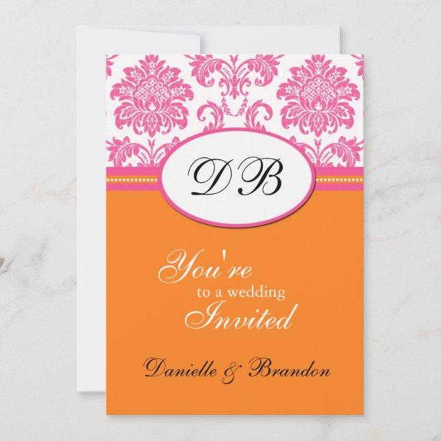 Invitación a la boda en un monograma de Damasco ro (Anverso)