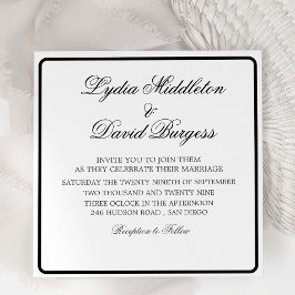 Invitación a la boda en un monograma elegante blan