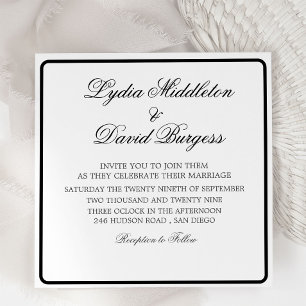 Invitación a la boda en un monograma elegante blan