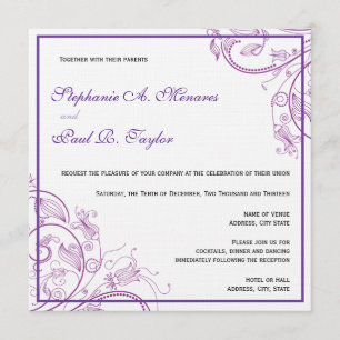 Invitación a la boda en un monograma púrpura