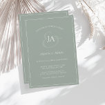 Invitación a la boda en un monograma verde sage si<br><div class="desc">Invitación a la boda de un monograma verde sage simple. Con estilo impresiona a sus bodas con esta moderna invitación a bodas verde musgo con un hermoso guión blanco, con las iniciales de la novia y del novio en un fondo verde sabio. Esta Invitación tiene un impresionante diseño verde musgo,...</div>
