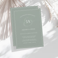 Invitación a la boda en un monograma verde sage si