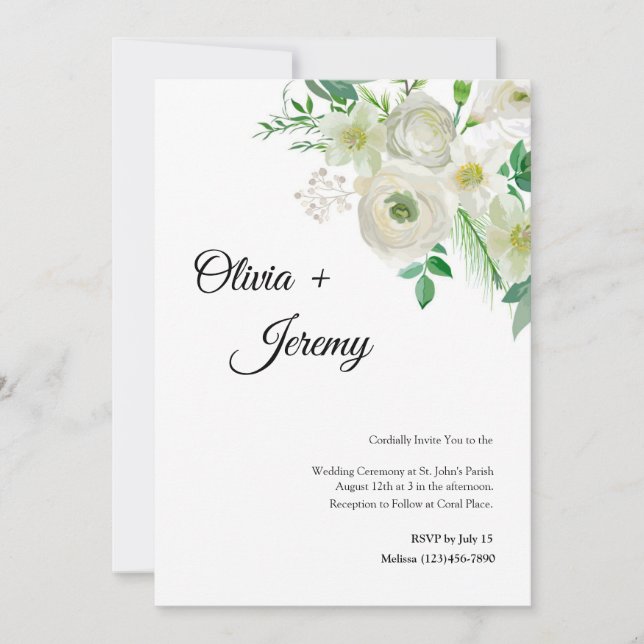 Invitación a la boda en un país con flores blancas (Anverso)