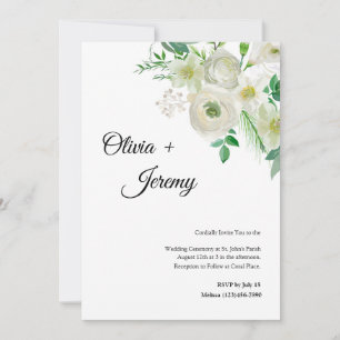 Invitación a la boda en un país con flores blancas