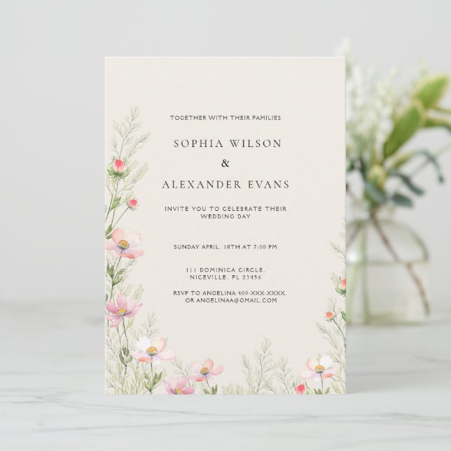 Invitación a la boda en un suave romántico, (Anverso de pie)