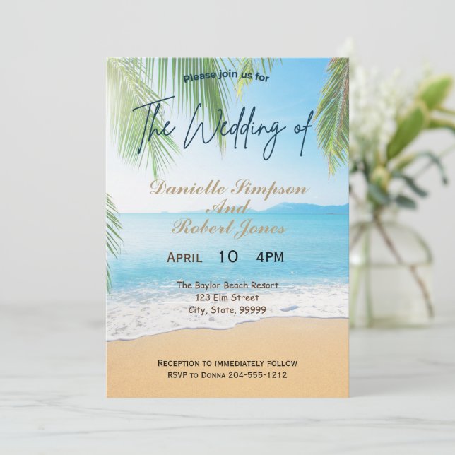 Invitación a la boda en una playa simple y elegant (Anverso de pie)