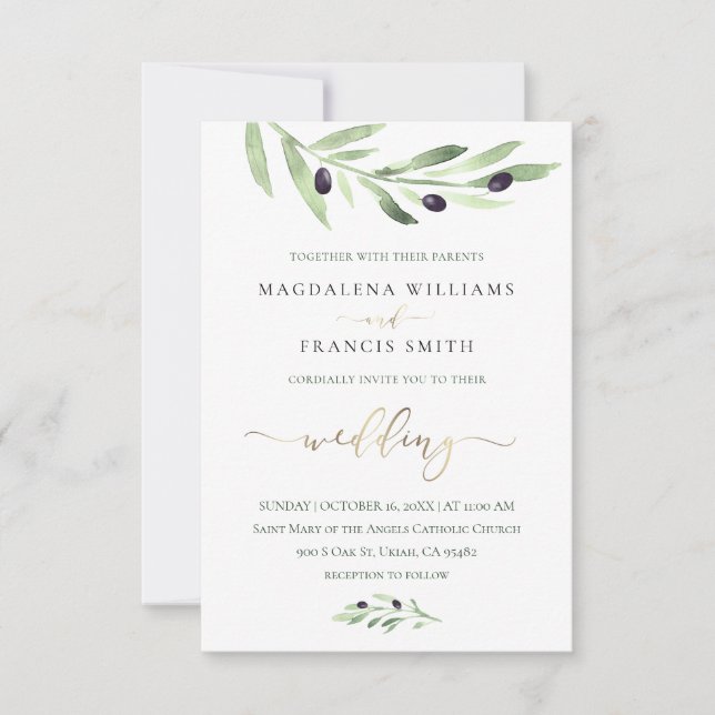 invitación a la boda en una rama de olivo (Anverso)