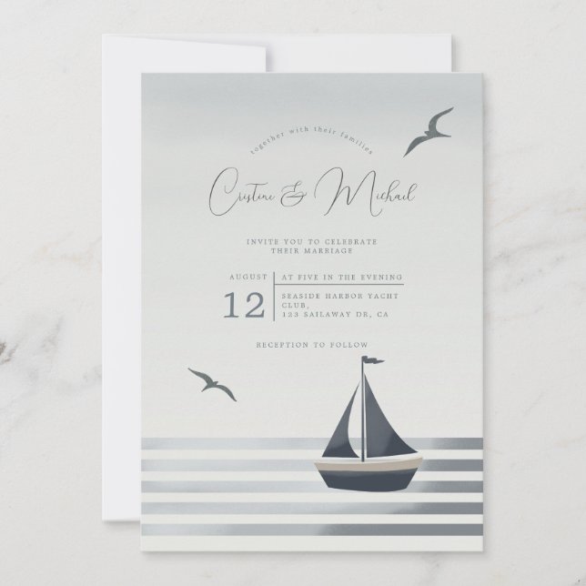Invitación a la boda en velero costero náutico (Anverso)