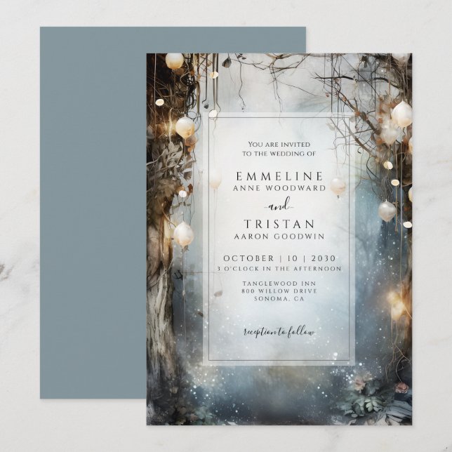 Invitación a la boda encantada de la niebla forest (Anverso / Reverso)