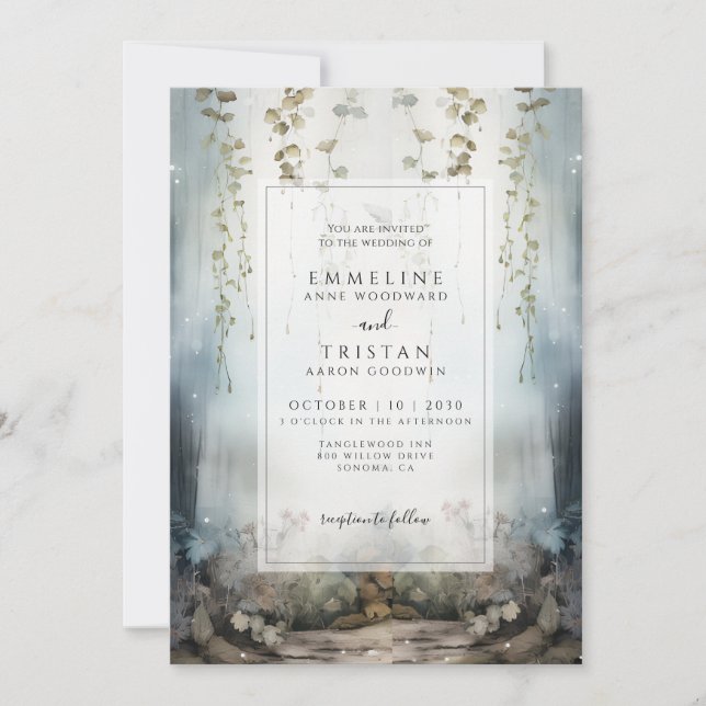 Invitación a la boda encantada de la niebla forest (Anverso)