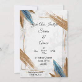 Invitación a la boda encantadora, oro, azul, blanc