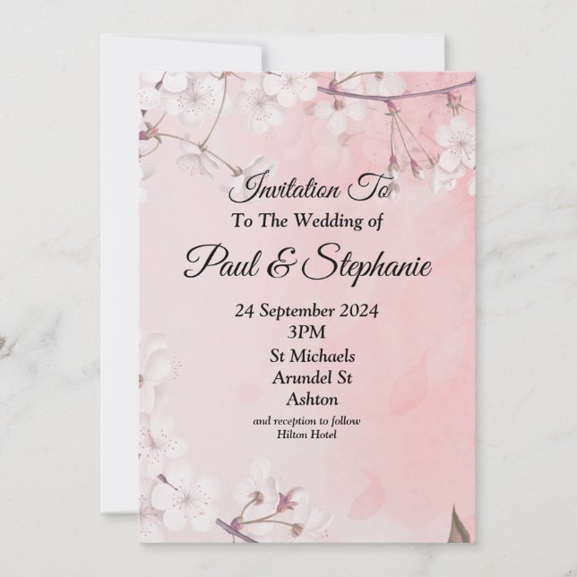 Invitación a la boda encantadora, rosa y blanca (Anverso)