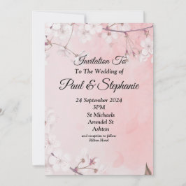 Invitación a la boda encantadora, rosa y blanca