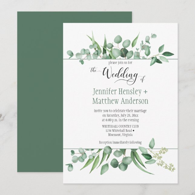 Invitación a la boda enmarcada de Eucalyptus Envy (Anverso / Reverso)