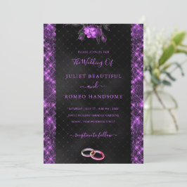 Invitación a la boda enmarcada de Purpurina negro 