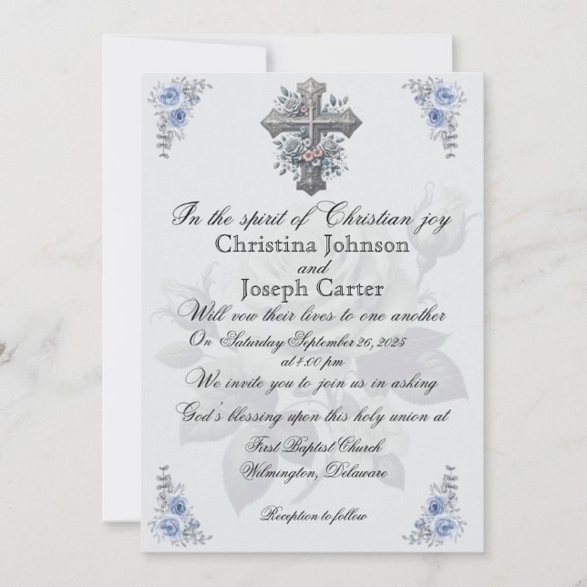 Invitación a la boda entre cristianos y Rosas azul (Anverso)
