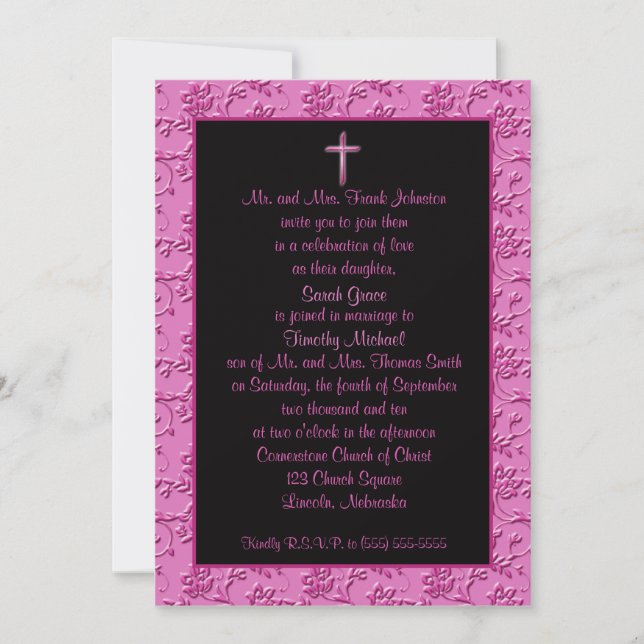 Invitación a la boda entre rosados y negros cristi (Anverso)